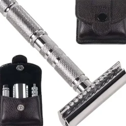 Parker A1-R 4 Piece Travel Safety Razor & Leather Pouch