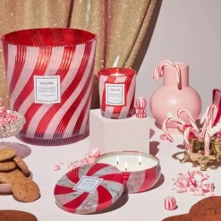 Voluspa Crushed Candy Cane Textured Glass Candle 184g